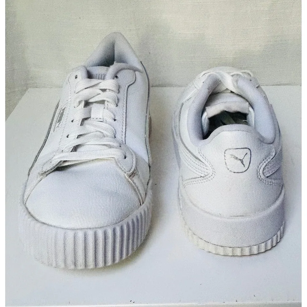 Puma Carina L White Leather Platform Sneakers Womens 8.5 Low Top 384631-02